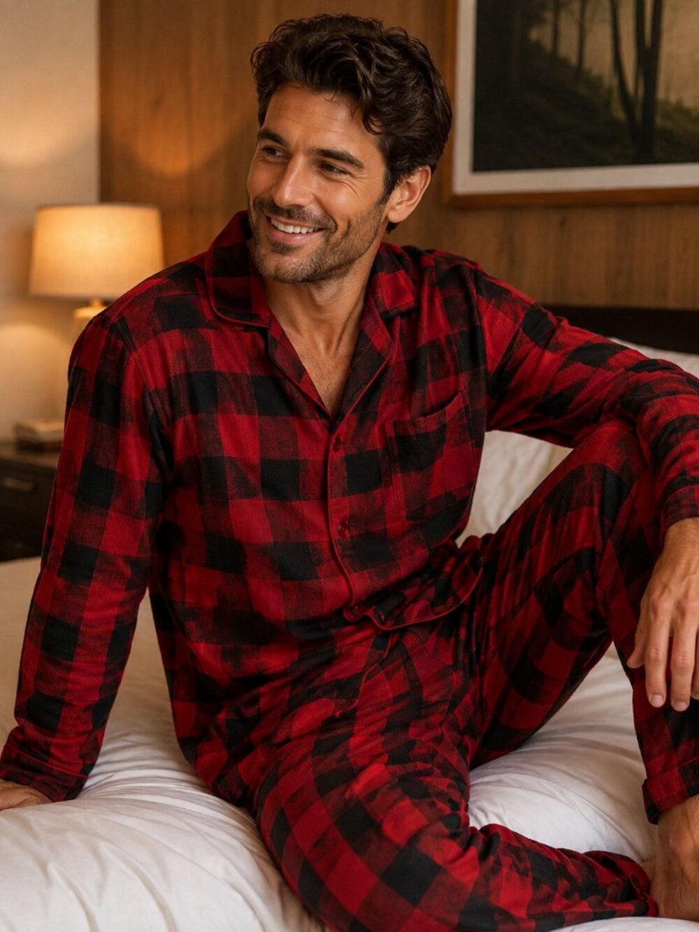 Men Pajama Set, Size L - Black/Red
